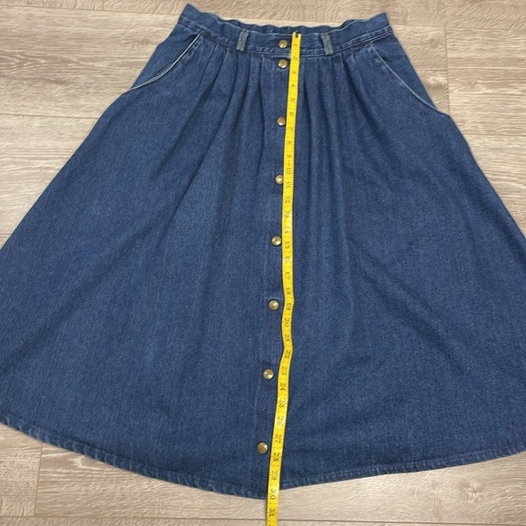 Vintage 100% Cotton Denim Snap Front A-Line Midi Jean Skirt 14 - Picture 5 of 14